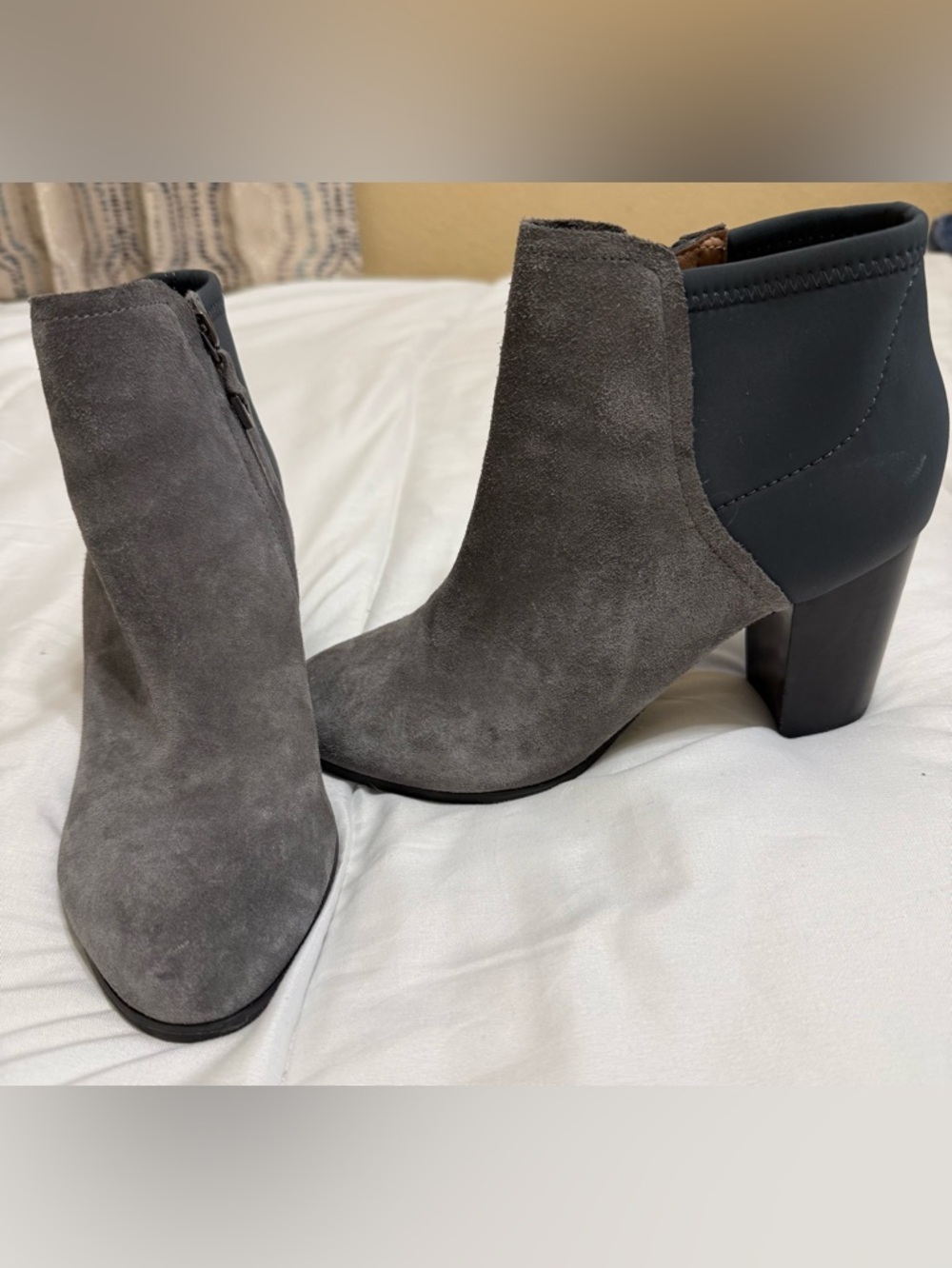 Vionic Gray Suede Heel Ankle Booties